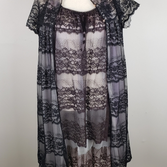 Vintage Van Roalte Radcliffe Lace Negligee Set Nightie and Robe S Black EUC - Picture 11 of 16